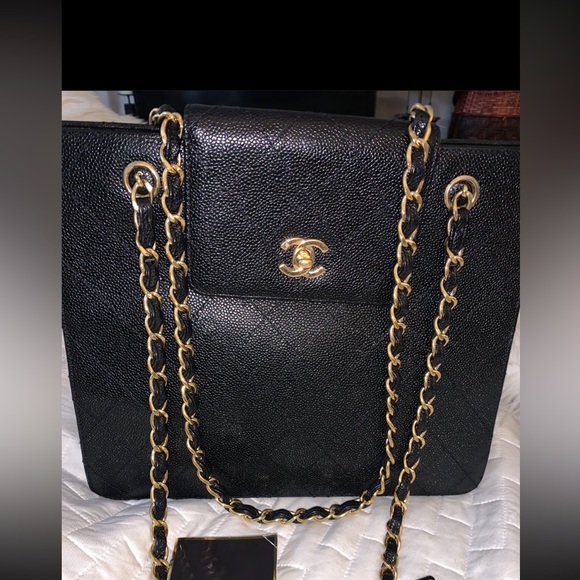 Chanel, Vintage Quilted Caviar Bag, Interlocking CC, Gold-Tone. Stunning ❣️ - Picture 4 of 13